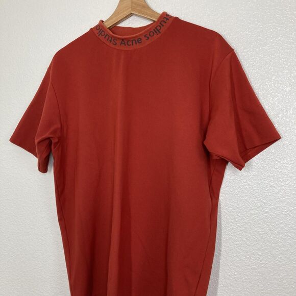 Acne Studios Shirt Mens Large Red NAVID Mock Neck Logo Collar Designer Tee - Picture 2 of 16